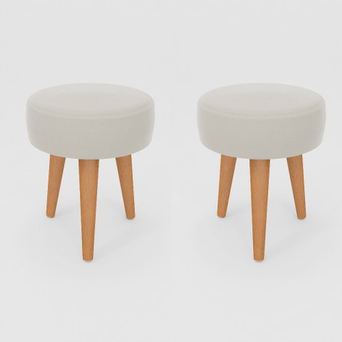 Kit 2 Banqueta Baixa Cozinha 48cm Estofada Off-white Madeira Maciça Urban