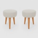 Ver imagem 1 de Kit 2 Banqueta Baixa Cozinha 48cm Estofada Off-white Madeira Maciça Urban