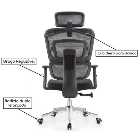 Cadeira de Escritório Presidente Tela Mesh Ergomax Giratória Cor Preto