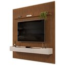 Ver imagem 1 de Painel para Tv 75 Pol Ripado com Bancada Suspensa 275x240cm Pratisk D04 Freijó/off White - Mpozenato