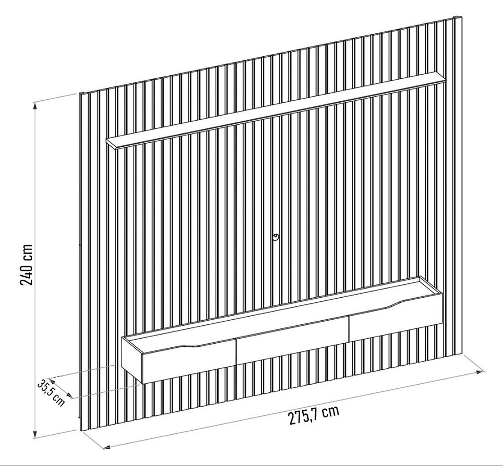 Painel para Tv 75 Pol Ripado com Bancada Suspensa 275x240cm Pratisk D04 Freijó/off White - Mpozenato - 4