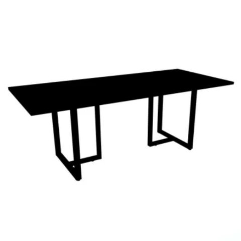 Mesa de Reunião com Caixa de Tomada Retangular 260 x 120 cm Pé Tubular PE25 MDP Preta Base Preta
