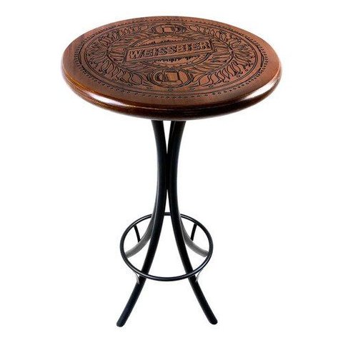Mesa Bistrô Alta Redonda 60cm em Madeira Maciça com Estampa Pirografada Weissbier - Empório Tambo - 