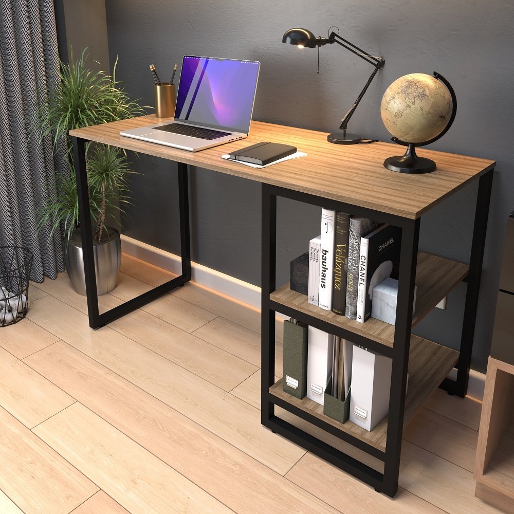 Escrivaninha Mesa para Escritório c/ 2 Prateleiras Home Office Modelo Strata Lâmina Com Preto - 3