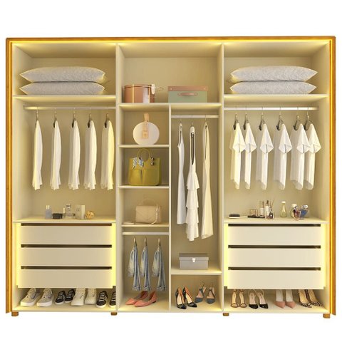 Guarda Roupa Lumina 6 Portas Reflecta LED Naturale Bronze - Gelius