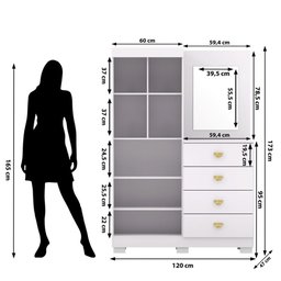 Cômoda Roupeiro com Espelho 2 Portas 4 Gavetas Cristal - Branco/camarim - 5