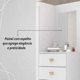 Cômoda Roupeiro com Espelho 2 Portas 4 Gavetas Cristal - Branco/camarim - 6