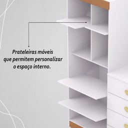 Cômoda Roupeiro com Espelho 2 Portas 4 Gavetas Cristal - Branco/camarim - 8