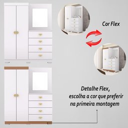 Cômoda Roupeiro com Espelho 2 Portas 4 Gavetas Cristal - Branco/camarim - 4