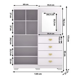 Cômoda Roupeiro com Espelho 2 Portas 4 Gavetas Cristal - Branco/camarim - 2