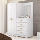 Ver imagem 1 de Cômoda Roupeiro com Espelho 2 Portas 4 Gavetas Cristal - Branco/camarim