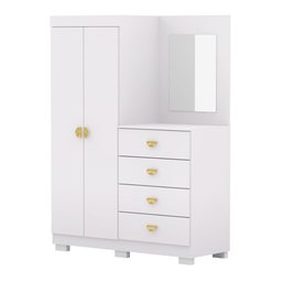 Cômoda Roupeiro com Espelho 2 Portas 4 Gavetas Cristal - Branco/camarim - 10