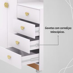 Cômoda Roupeiro com Espelho 2 Portas 4 Gavetas Cristal - Branco/camarim - 7