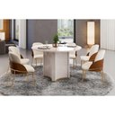 Ver imagem 1 de Sala de Jantar Completa Chanel C/ Tampo Madeirado C/ Vidro Redondo 136x136cm e 6 Cadeiras Vitta Off