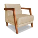 Ver imagem 6 de Kit 02 Poltronas Decorativa Natália Linho Dourado Base em Madeira Castanho - Pallazio