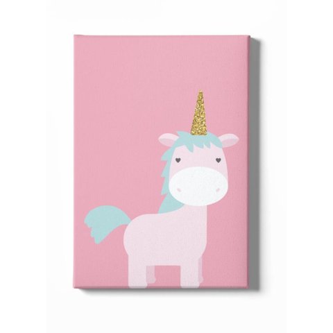 Quadro Decorativo Infantil - Pônei Encantado com Fundo Rosa
