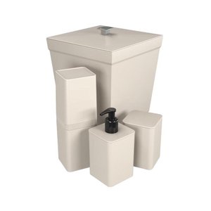 Kit Banheiro 4 Peças Lixeira Dispenser Porta Escova e Porta Algodão - Stolf