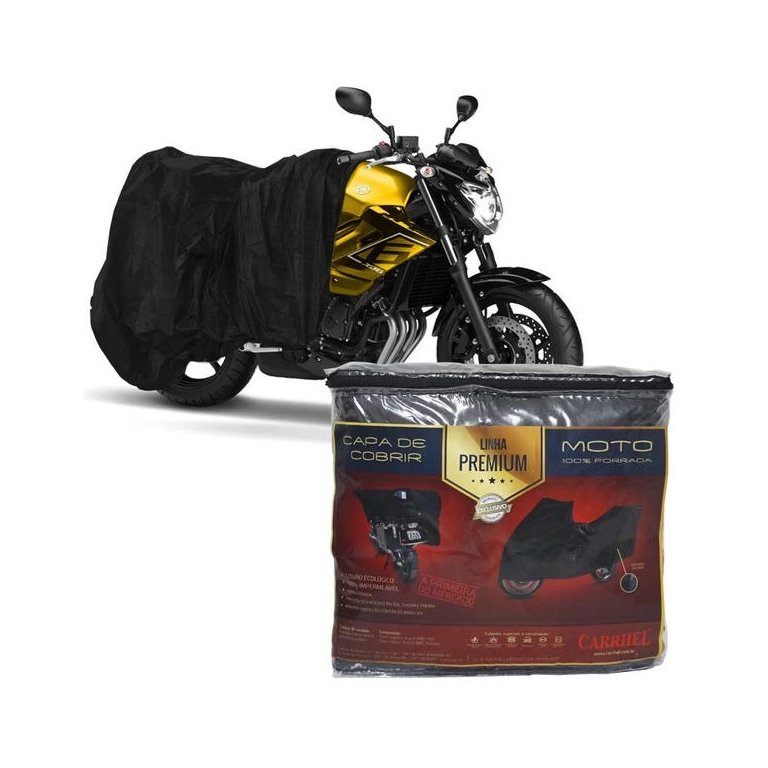 Capa de Couro Cobrir Moto Protetora Forrada Impermeável Anti Uv Tamanho M Carrhel Preta