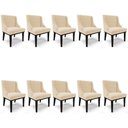 Ver imagem 1 de Kit 10 Cadeiras Estofadas Para Sala De Jantar Base Fixa De Madeira Preto Lia Suede Bege - Ibiza
