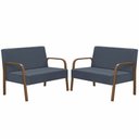 Ver imagem 1 de Kit Poltrona Decorativa 2 Namoradeiras de 2 Lugares Jade Braço Madeira D Salla Suede Azul Bic