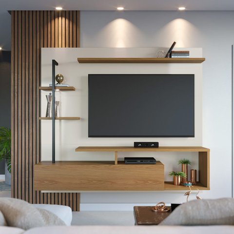 Painel para Tv até 58 Pol com Led 180x162cm Maragogi Off White Freijó