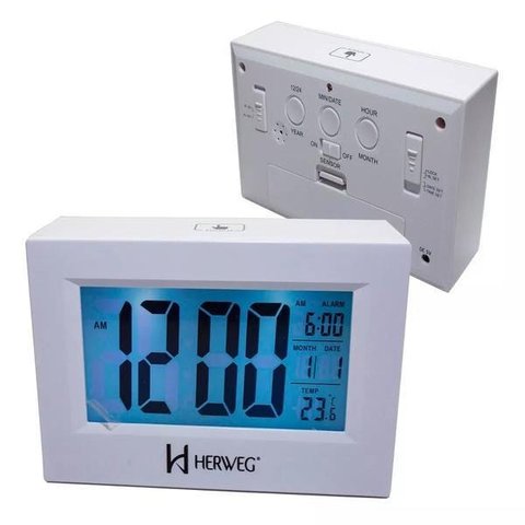 Relógio 2972 Despertador Digital Branco Luz Led Herweg