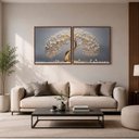 Ver imagem 2 de Quadro Decorativo Árvore de Ouro Das Flores Brancas Moldura Premium:Moldura Ype/50x50 com Vidro Acrí