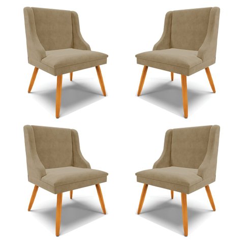 Kit 4 Cadeiras Decorativas Sala de Jantar Pés Palito de Madeira Firenze Suede Nude/Natural G19 - Gra