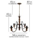 Ver imagem 2 de Lustre de Madeira Torneada e Ferro Natural 4 Lâmpadas Luminária - Verniz