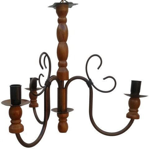 Lustre Pendente Torneado de Madeira Decoração de Varanda Rustica - Verniz