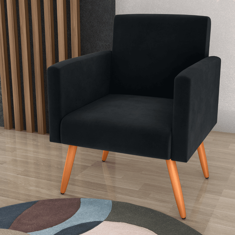 Poltrona Decorativa Lyon Veludo Preto 64x60cm para Sala Quarto Escritório e Recepção
