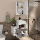 Ver imagem 2 de Conjunto Gabinete Banheiro Nivus 60cm (armário + Cuba + Espelheira) Branco / Cinza