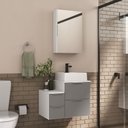 Ver imagem 1 de Conjunto Gabinete Banheiro Nivus 60cm (armário + Cuba + Espelheira) Branco / Cinza