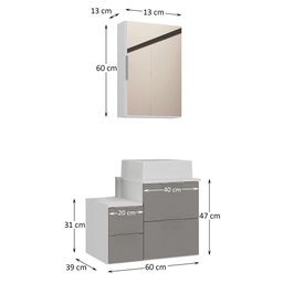 Conjunto Gabinete Banheiro Nivus 60cm (armário + Cuba + Espelheira) Branco / Cinza - 6