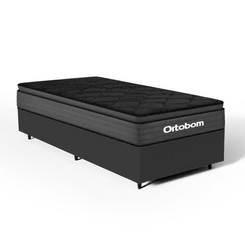 Cama Box com Colchão Ortobom de Espuma Pillow Top Confort Black Solteiro 88cm