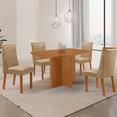 Mesa de Jantar Olimpia 120cm Tampo MDF Laminado Canto Copo com 4 Cadeiras Yasmin
