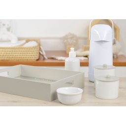 Kit Higiene Porcelana Bebê Maternidade + Bandeja + Térmica 500ml K064 Cinza - 2