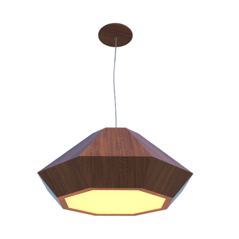 Lustre Pendente Facetado Diamante 52x24cm 2xE27 Madeira - Imbuia