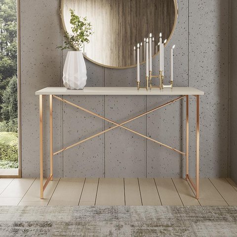 Aparador Steel 90 cm Estilo Industrial com Pés em Aço Cobre/Off White