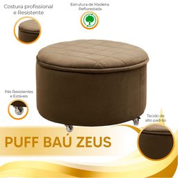 Puff Baú Sapateira Zeus 70x70 com Rodízio Sued Marrom Castor Star Confort - 5
