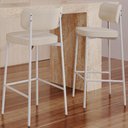 Ver imagem 6 de Kit 06 Banquetas Alta Bar Cozinha Sala de Jantar Aço Branco Kaira C01 Linho Areia - Lyam Decor