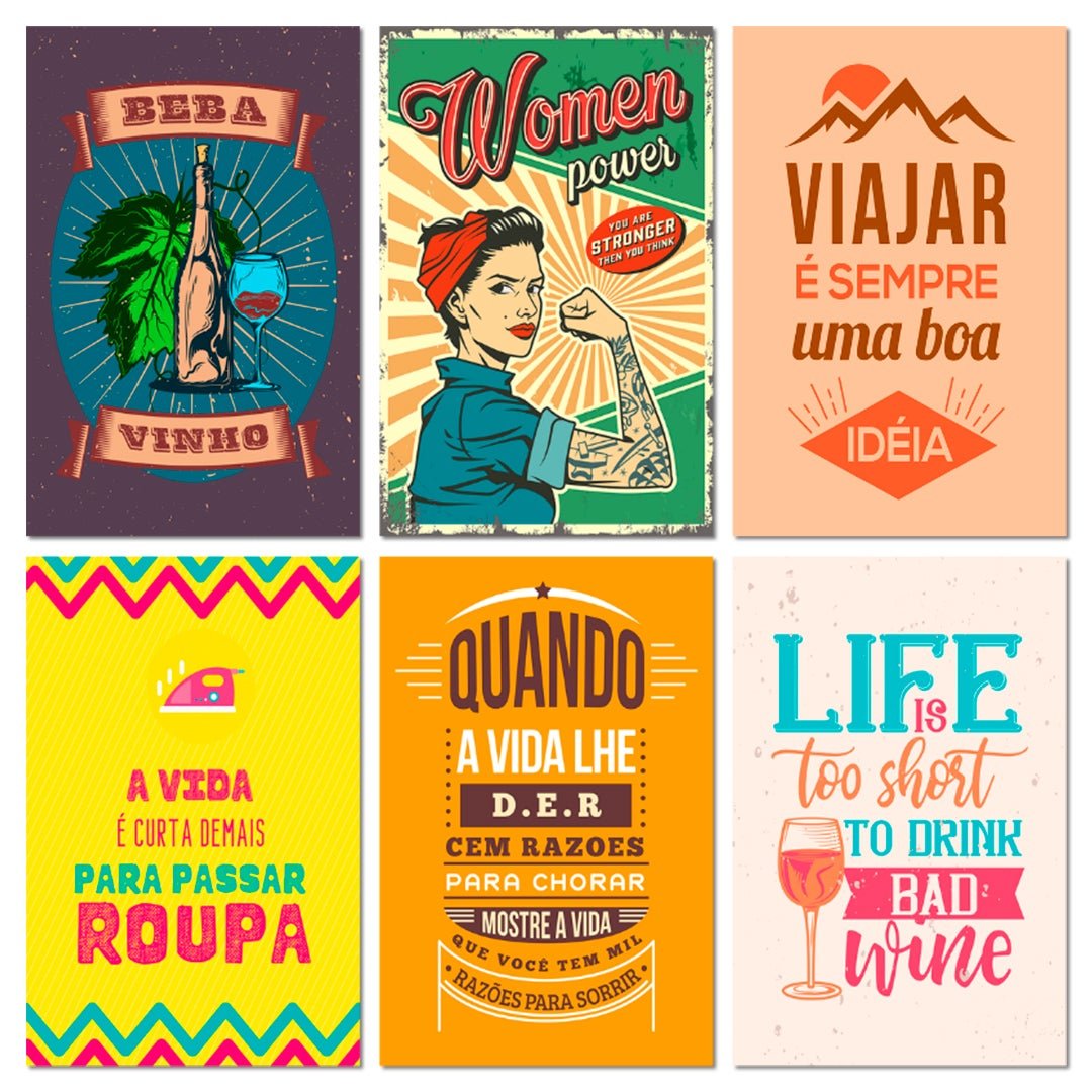 Kit 6 Placas Decorativas Frases Bebidas Viajar 20x30 Cm Mdf Madeiramadeira 1177