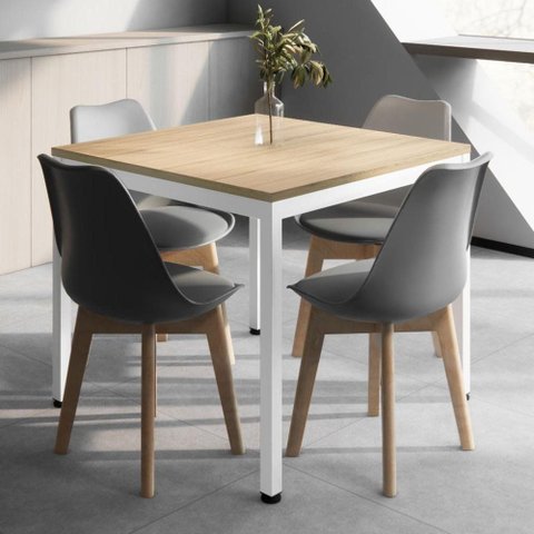 Mesa Cozinha e Refeitório 90cm x 90cm Pés Metal com 4 Cadeiras Siena Pés Madeira Casa Lar