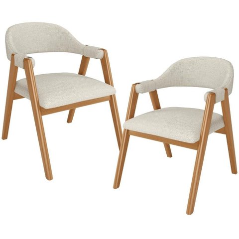 Kit 02 Cadeiras de Jantar e Estar Living Estofada Nadja L02 Linho Champagne - Lyam Decor