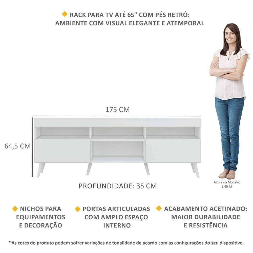 Rack TV 65" Retrô 2 Portas Paris Multimóveis V3327 Branco - 3