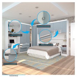 Quarto de Canto Casal com Guarda Roupas Cabeceira e Bancada Home Office Alpes Luciane Móveis - 5