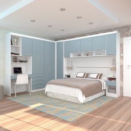 Quarto de Canto Casal com Guarda Roupas Cabeceira e Bancada Home Office Alpes Luciane Móveis - 2