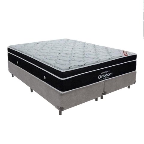 Cama + Box Colchão King com Molas Ensacadas Ortobom Europillow Elegant Cinza