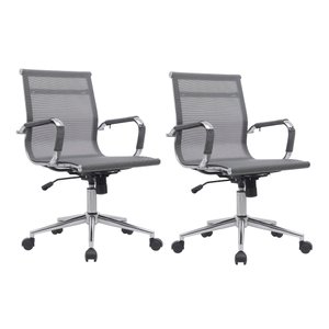 Kit 2 Cadeiras de Escritório Diretor Eames em Tela - Cinza