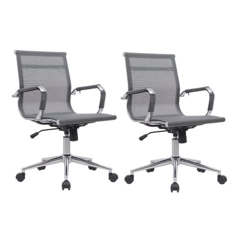 Kit 2 Cadeiras de Escritório Diretor Eames em Tela - Cinza